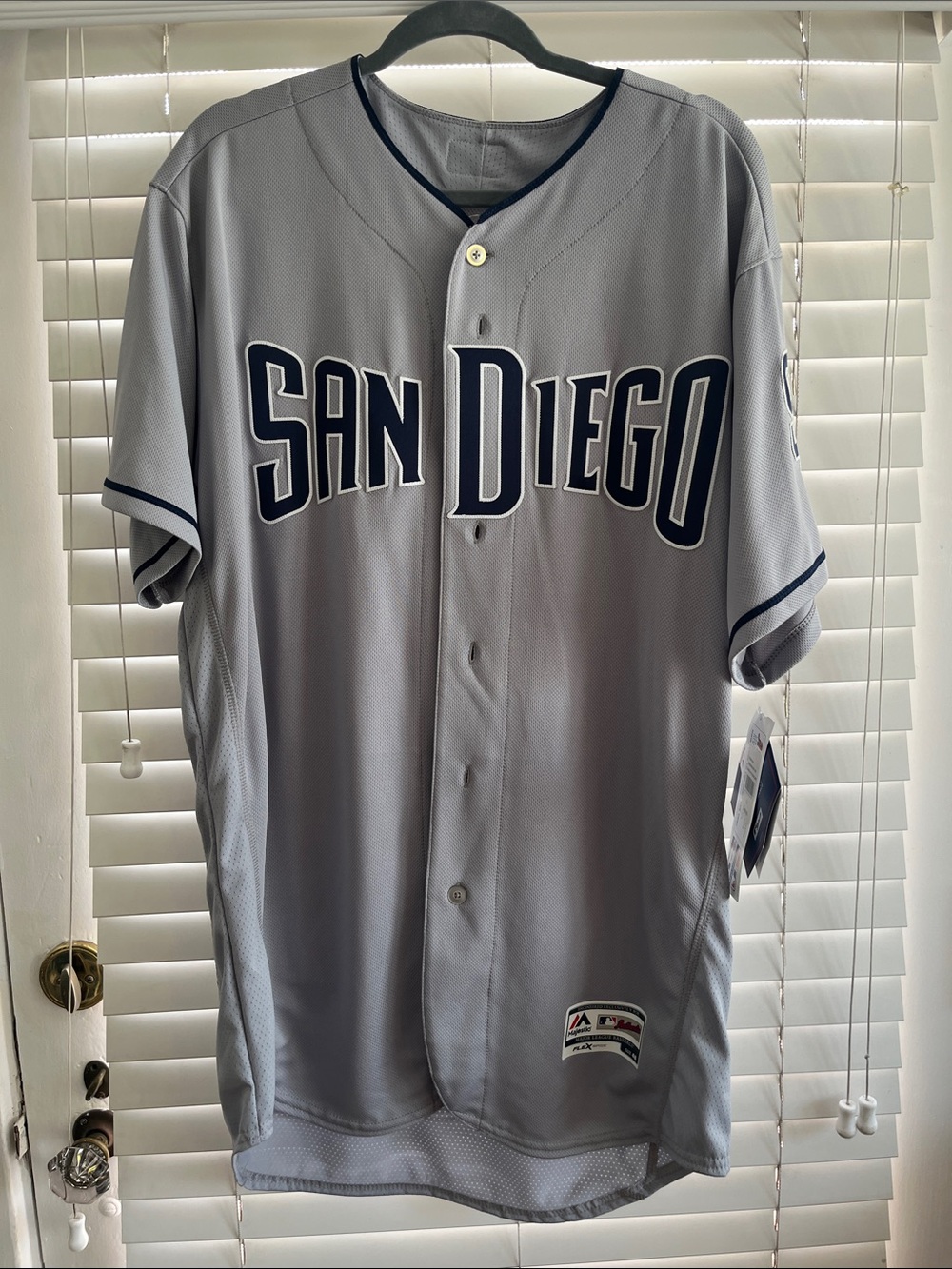 Majestic Light Gray Baseball Jersey with Navy Trim
